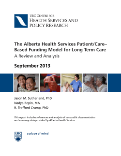 The Alberta Health Services Patient / Care Based Funding Model for