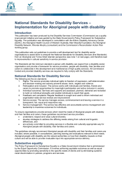 National Standards for Disability Services * Implementation for