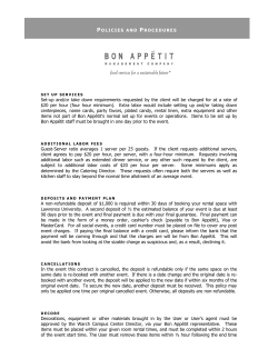 Set-up and/or take down requirements requested by the