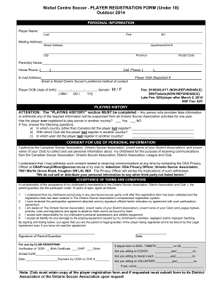 Nickel Centre Soccer - PLAYER REGISTRATION FORM (Under 18