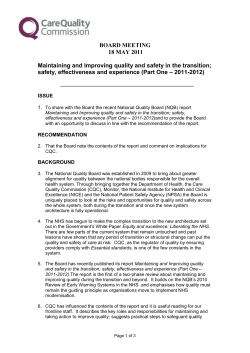 Maintaining and improving quality and safety in the transition