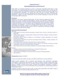 Career Opportunity Senior Business Relationship Analyst bcIMC