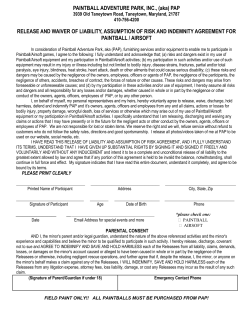Waiver - Paintball Adventure Park