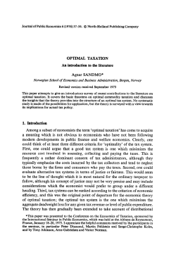 OPTIMAL TAXATION An introduction to the literature Agnar