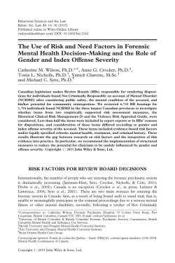 The Use of Risk and Need Factors in Forensic Mental Health