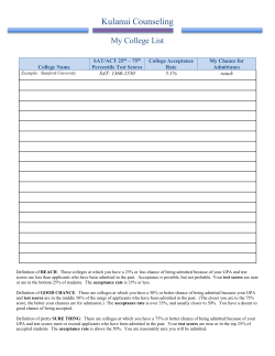 Kulanui Counseling My College List College Name SAT/ACT 25th