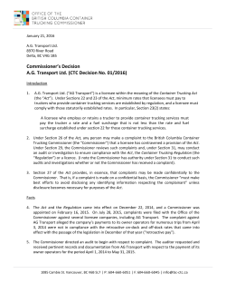 CTC Decision No. 01/2016 - Office of BC Trucking Commissioner
