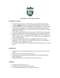 2015 GIRLS VOLLEYBALL RULES ELIGIBLE PLAYERS 1. No