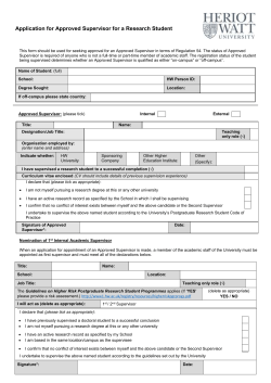 Approved Supervisor Application Form for PGR Students