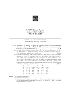 SF2972 Game Theory Exam with Solutions March 15, 2013