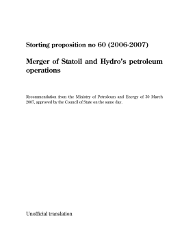 Merger of Statoil and Hydro`s petroleum operations