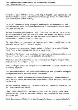 Delhi rape case: Agent held for helping Uber driver