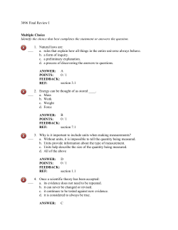 3096 Final Review I Multiple Choice Identify the choice that best