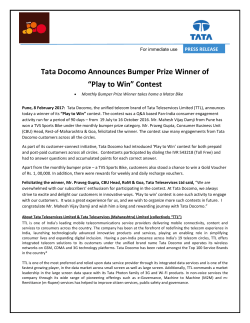 Tata Docomo Announces winner of Play to Win Contest 8 Feb 2017