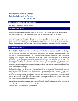 Kishoge Community College Principal`s Report to Parents 7th April