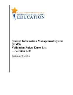 SIMS Error List v7.0 - Massachusetts Department of Elementary and