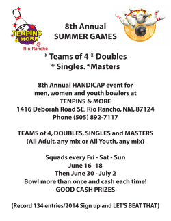 8th Annual SUMMER GAMES * Teams of 4 * Doubles * Singles