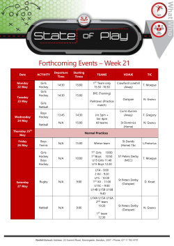 Forthcoming Events &ndash; Week 21