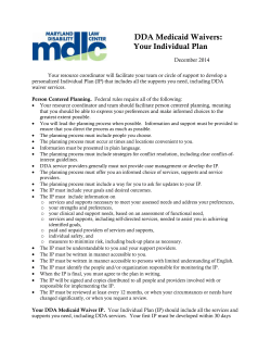 DDA Medicaid Waivers: Your Individual Plan