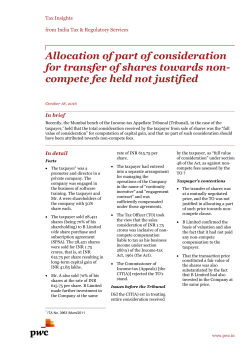 Allocation of part of consideration for transfer of shares
