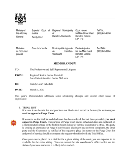 1 Ministry of the Attorney General Superior Court of Justice Family