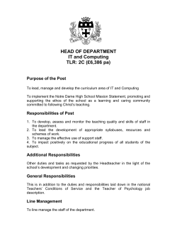 HEAD OF DEPARTMENT IT and Computing TLR