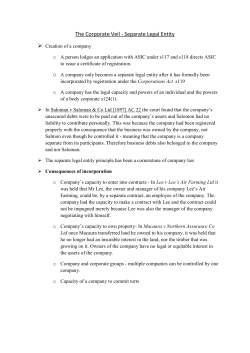 The Corporate Veil - Separate Legal Entity