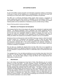 ANTI-DOPING IN DARTS Dear Player As part of the DRA`s ongoing