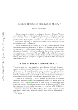 Etienne B&eacute;zout on elimination theory arXiv:1606.03711v2 [math.HO