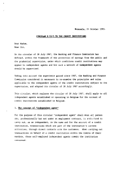 CBFA - Credit institutions - Circulars - Independent agents