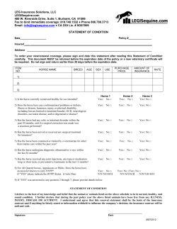 LEG Insurance Solutions, LLC LEGISequine.com 480 W. Riverside