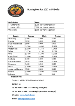 Hunting Fees For 2017 in US Dollar: Daily Rates