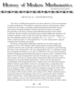 The Theory of Differential Equations1 has been called by Lie2 the