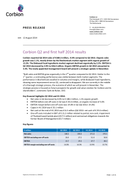Corbion Q2 and first half 2014 results