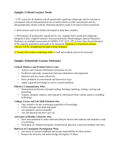 Sample: Critical Learner Needs Sample: Schoolwide Learner