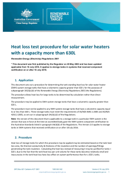 Heat loss test procedure for solar water heaters with a capacity more