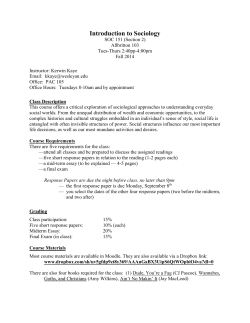 Introduction to Sociology SOC 151 (Section 2) Allbritton 103 Tues