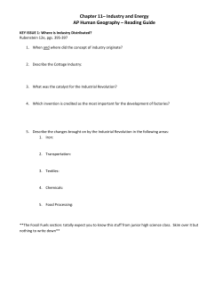 Chapter 11&ndash; Industry and Energy AP Human Geography &ndash; Reading