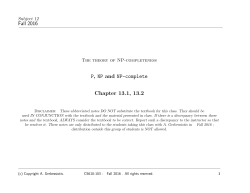 Fall 2016 P, NP and NP-complete Chapter 13.1, 13.2