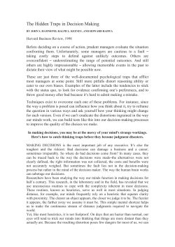 The Hidden Traps in Decision Making BY JOHN S. HAMMOND