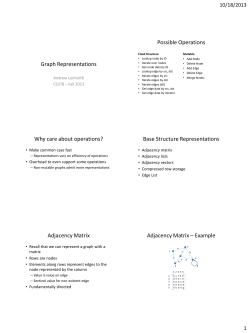 Graph Representations Possible Operations Why care about