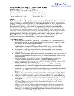 Program Manager - Supply Chain/Product Supply