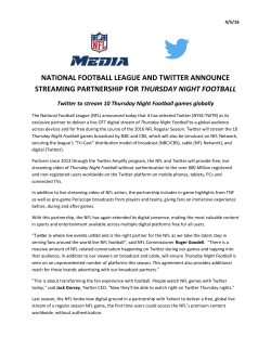 National Football League and Twitter Announce Streaming