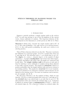 P´OLYA`S THEOREM ON RANDOM WALKS VIA P´OLYA`S URN 1