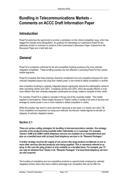 Bundling in Telecommunications Markets &ndash; Comments on ACCC