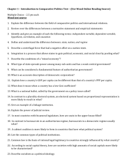 Chapter 1 &ndash; Introduction to Comparative Politics Test &ndash; (Use Wood