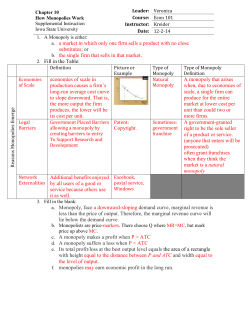 Chapter 10 How Monopolies work KEY