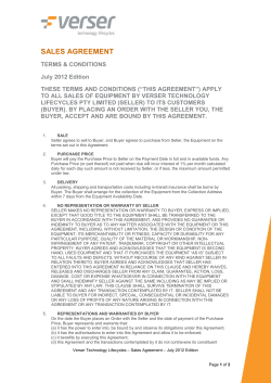 Sales Agreement - Verser Technology Lifecycles