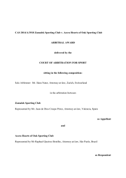 CAS 2014/A/3518 Zamalek Sporting Club v. Accra Hearts of Oak