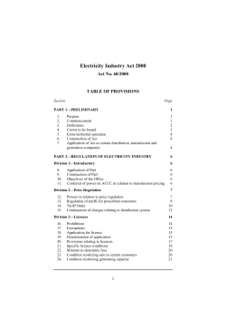 Electricity Industry Act 2000 - Victorian Legislation and